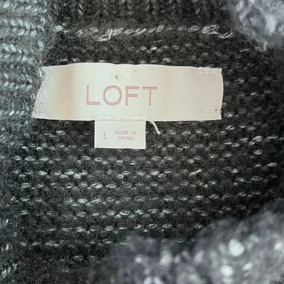 Loft Black Fringe Cable Knit Turtleneck Sweater Size L - Picture 9 of 10